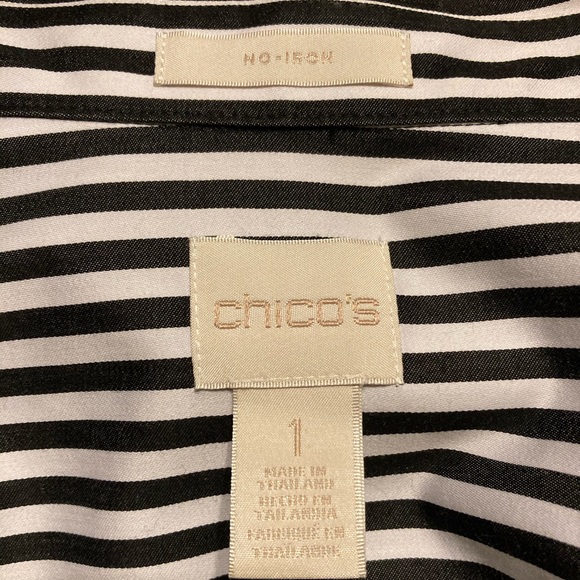🔲CHICO’s🔲Black/White Striped No-Iron Shirt - Picture 10 of 13